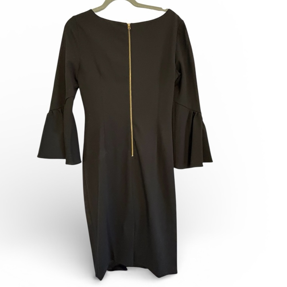 Adrianna Papell Black Bell Sleeve Ponte Knit Sheath Dress | Size 10 Regular - Picture 4 of 16